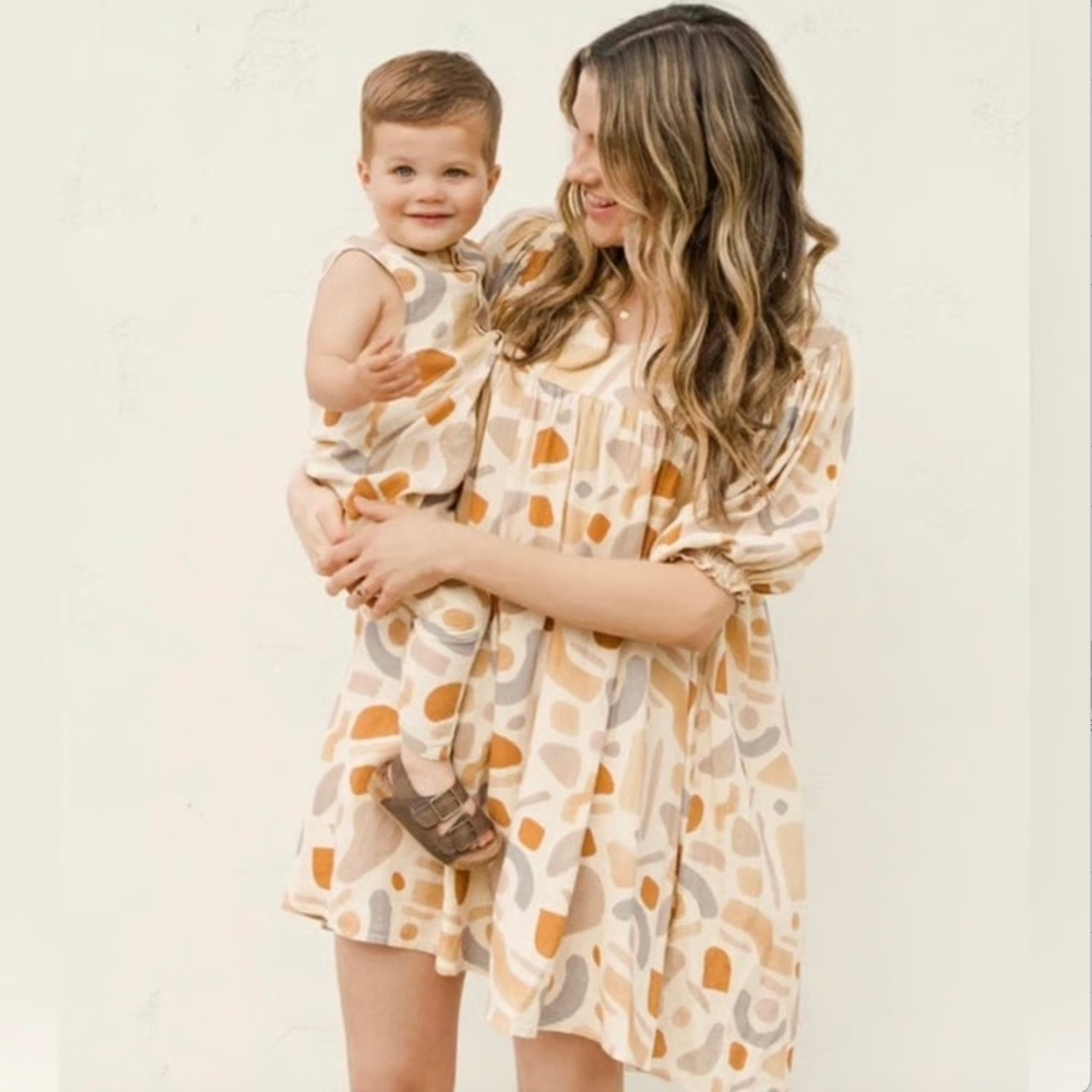 RYLEE + CRU Puff-Sleeve Abstract Print Babydoll Dress NWT/ sz M